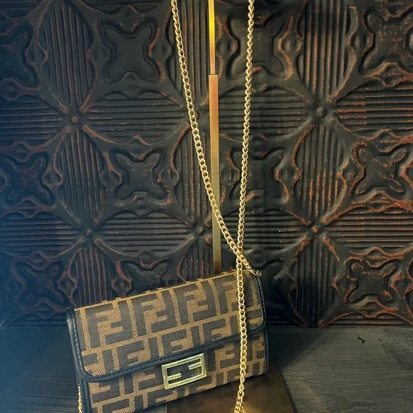 Fendi Brown Monogram Crossbody with Gold Chain Strap - Picture 8 of 16
